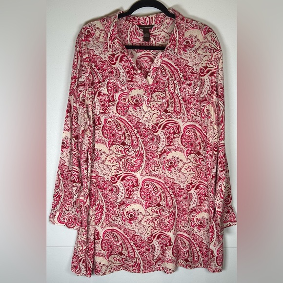 Wear with Tall Boots this Fall! Bit & Bridle Red and Cream Paisley Shirt Dress! - Picture 1 of 7